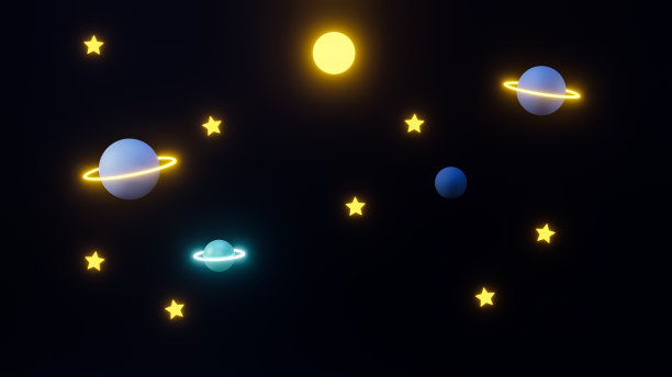 宇宙主题3d渲染与发光的恒星和行星图片下载