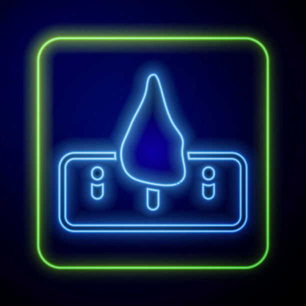 发光的霓虹灯森林砍伐图标孤立在蓝色上图片下载