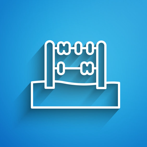 白线算盘图标孤立在蓝色背景上图片下载