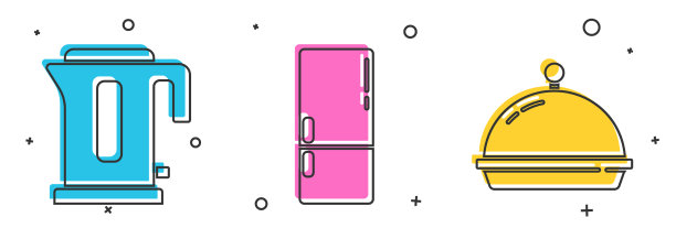 设置电冰箱并盖上电热水壶图片下载