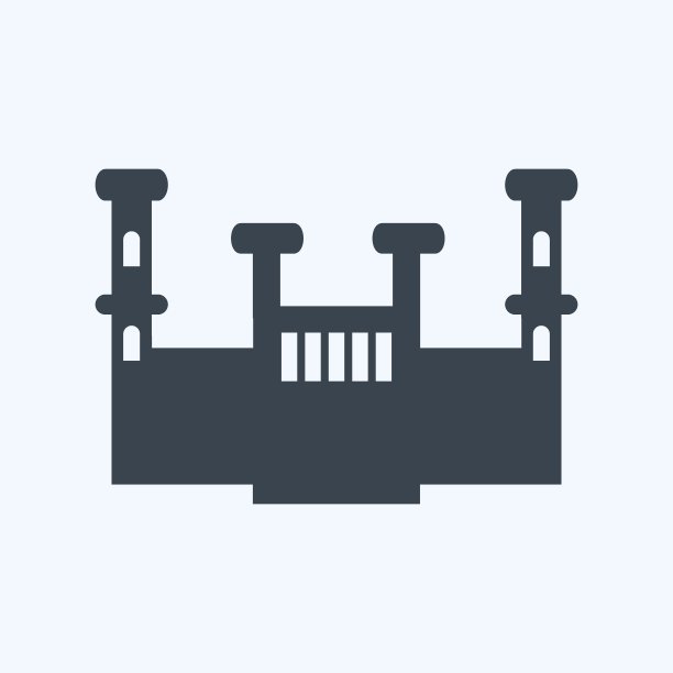 城堡图标在时尚字形风格孤立在软蓝色背景图片下载