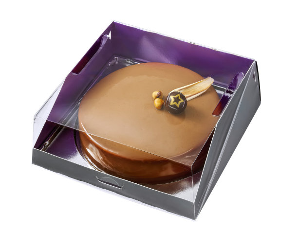 把果仁蛋糕放在隔离的塑料托盘里图片下载