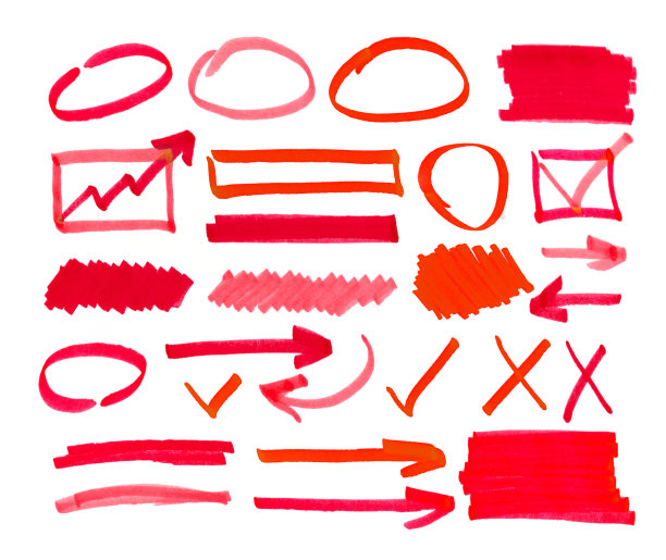 一套红色抽象手绘记号笔图片下载