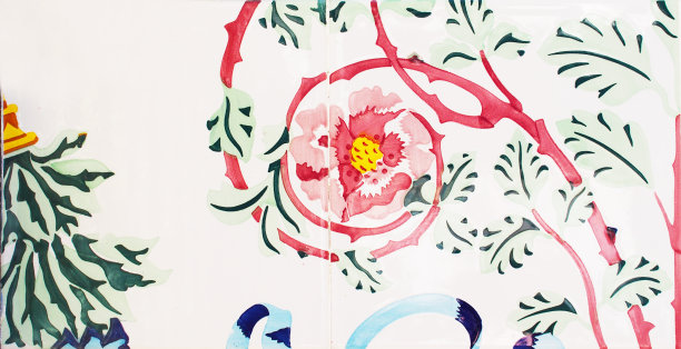 老房子立面传统瓷砖的细节。装饰瓷砖。瓦伦西亚传统瓷砖。花卉装饰。图片下载