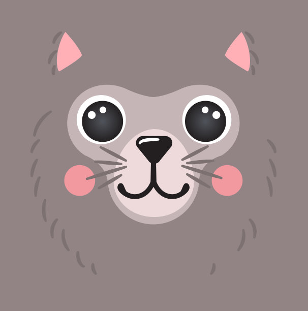 可爱的狼人像方形笑脸头卡通圆形动物脸，孤立矢量图标插图。平面头像吉祥物简单的手绘儿童海报，应用UI卡，t恤，婴儿衣服图片下载