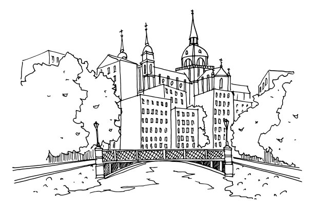 阿尔慕德纳大教堂的矢量草图。马德里,西班牙。图片下载