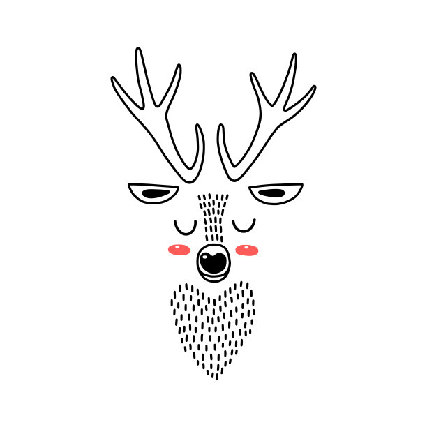 鹿头像。风格化画驯鹿在简单的斯堪的纳维亚风格。托儿所北欧艺术。黑白矢量插图图片下载