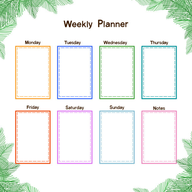 多彩的每周计划模板。图片下载