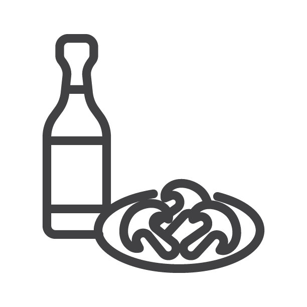 葡萄酒瓶和蘑菇线条图标图片下载
