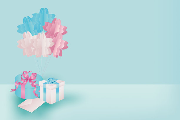 樱花工艺品和礼盒的3D插图图片下载