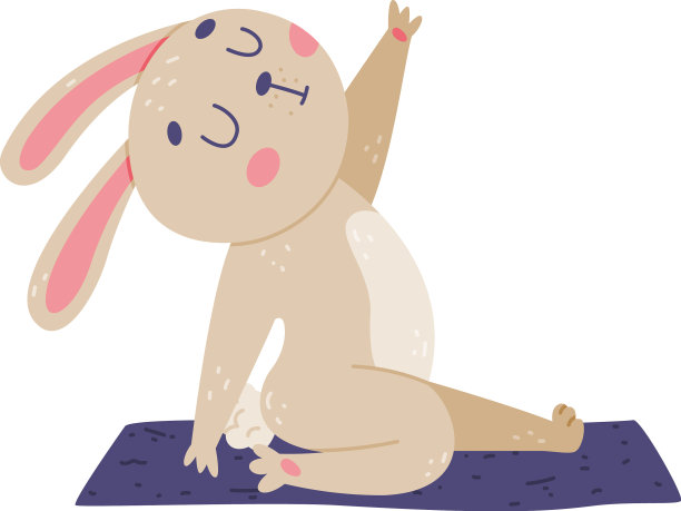 有趣的野兔动物在瑜伽垫练习体位和图片下载
