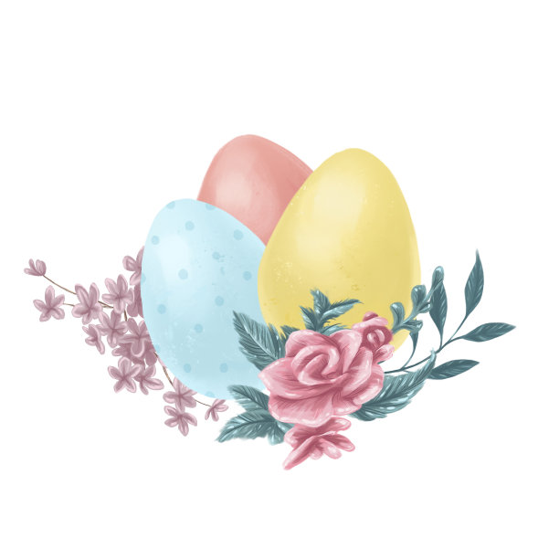 快乐的复活节贺卡设计与彩色的复活节彩蛋和春天的花隔离。水彩手绘插图。用于印刷品、横幅、请柬等。图片下载