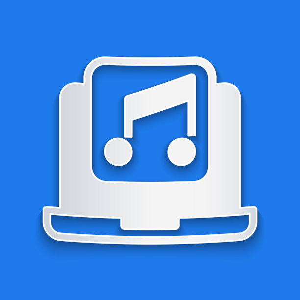 剪纸笔记本电脑屏幕上的音乐音符符号图片下载