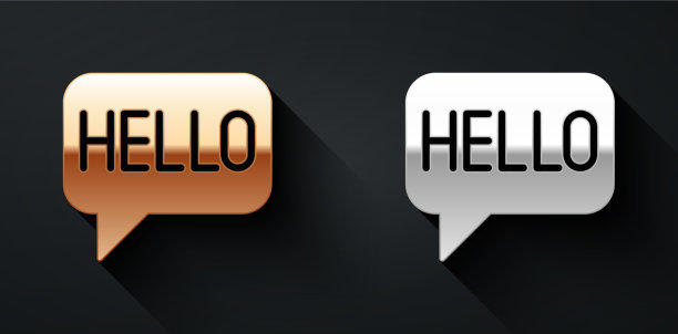 不同语言的金色和银色hello图标图片下载