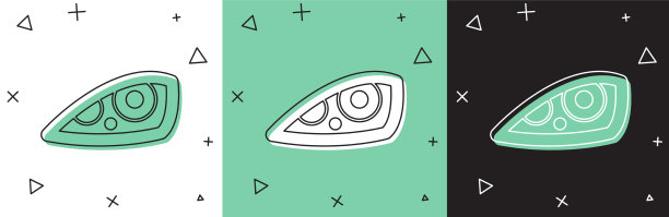 设置汽车前大灯图标孤立在白色和绿色图片下载