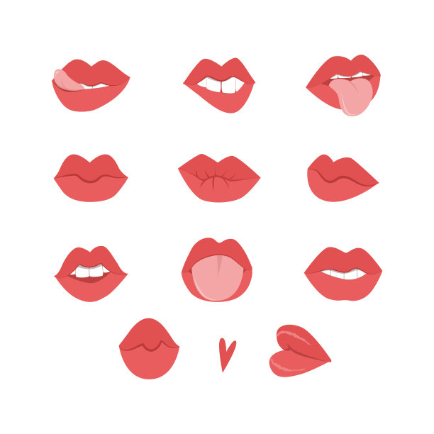 红色的女人嘴唇设置孤立的白色背景。图片下载