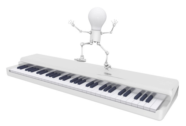 灯泡数字跳舞在键盘上孤立的白色背景图片下载