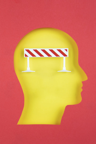 人的头部剪纸风格与施工障碍图片下载