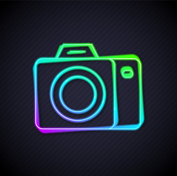 发光霓虹灯线照片相机图标孤立上图片下载