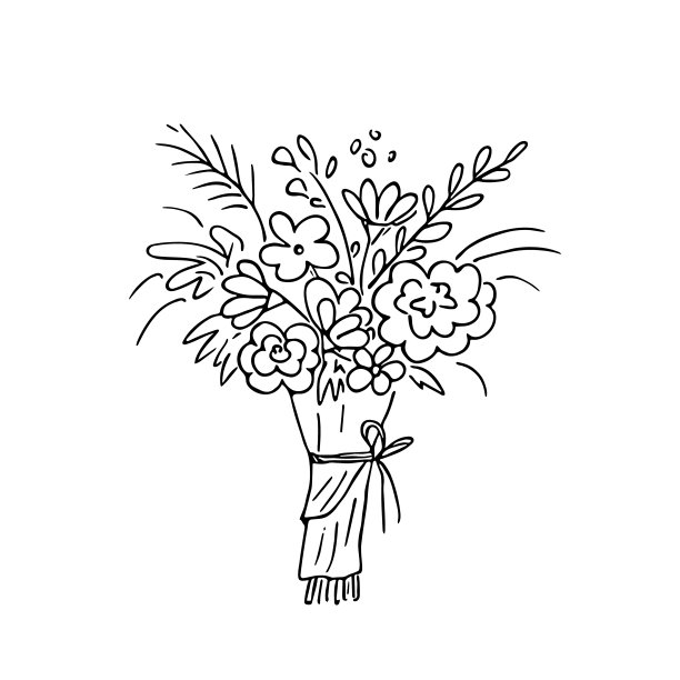 涂鸦花束，手绘鲜花。浪漫一束，送节日礼物。简单的花卉素描，素描，静物画。植物插图图片下载