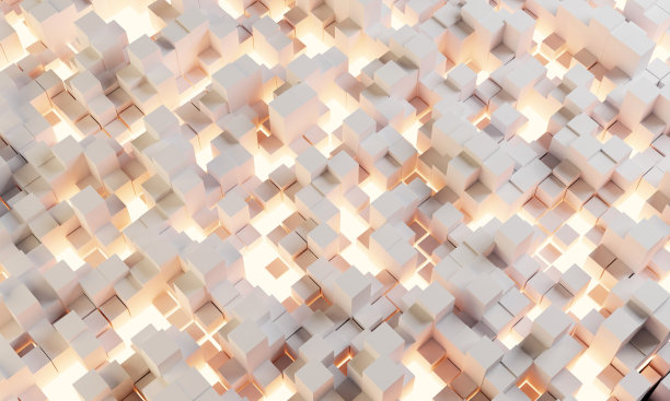 背景是白色立方体和橙色霓虹灯。三维渲染插画，抽象背景商务，科技概念。图片下载