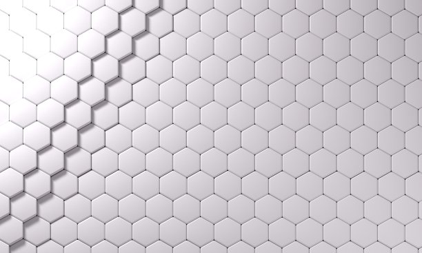 三维渲染动态六边形墙体抽象背景，文字空间。商业、科学、技术概念说明。图片下载