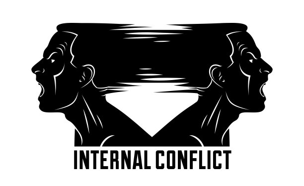 矛盾心理、内在冲突和双相情感障碍心理健康载体概念插图或标志，由两个在愤怒中尖叫和大喊的面孔形象可视化。图片下载