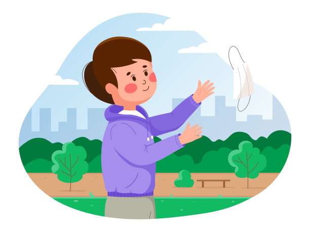 快乐的年轻人在城市公园摘掉医用口罩。在冠状病毒大流行期间，男孩摘下了防护口罩。小男孩扔掉了他的面具矢量图。图片下载