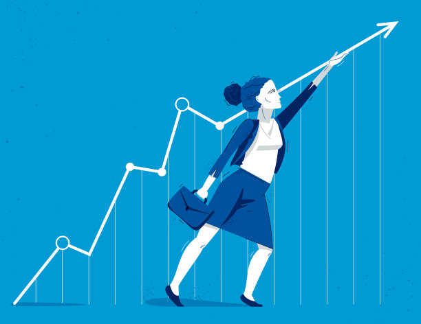 女商人推动增长图表向上财务成功矢量图，积极的女商人会计首席执行官或企业家增加收入图表。图片下载