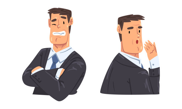 商人的各种表情。狡猾和无聊的大胡子男员工卡通矢量插图i图片下载