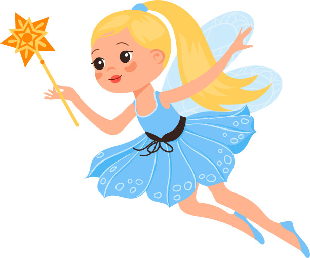 可爱的女孩带着翅膀，穿着花裙子。神奇的童话图片下载