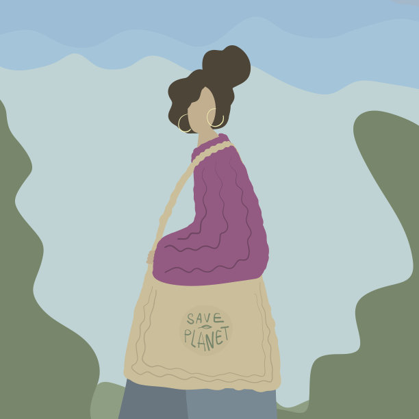 带环保袋的卷毛女孩，拉丁裔图片下载