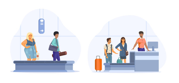 旅客把手提箱和行李放在机场行李传送带上的行李扫描检查点图片下载