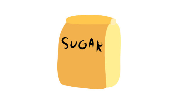 包装与糖在一个白色的背景，矢量插图。装满香料的纸袋。糖发酵。棕色大袋子，装满糖的袋子图片下载