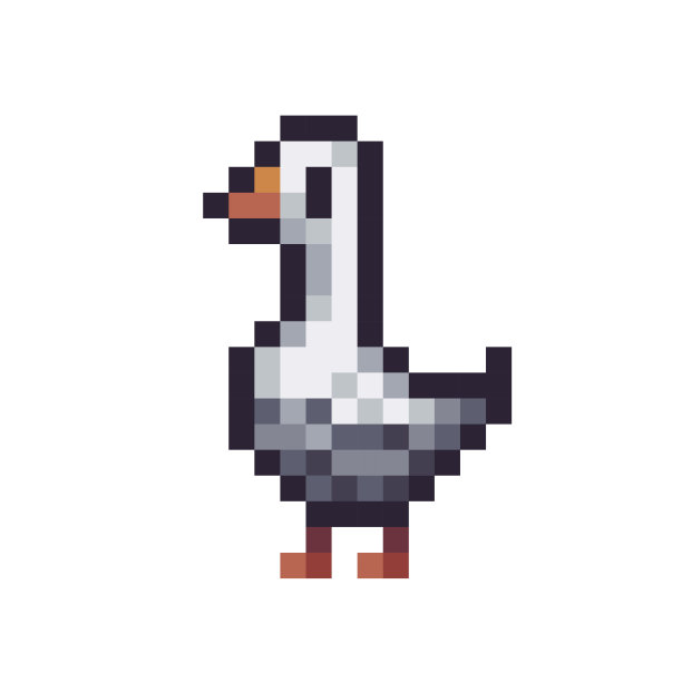 鹅像素艺术图标。农场鸟，鸭子标志。8位雪碧。图片下载