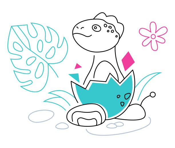 恐龙在蛋线设计风格插图与可编辑的笔画图片下载