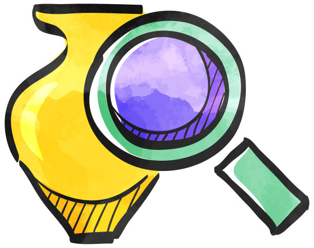 水彩风格图标花瓶和放大镜图片下载