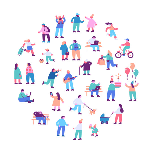 小人剪影平坦向量集图片下载