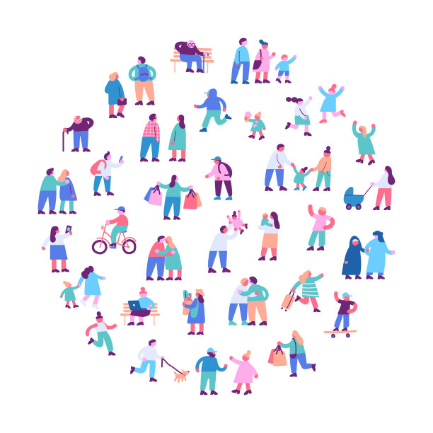 小人剪影平坦向量集图片下载