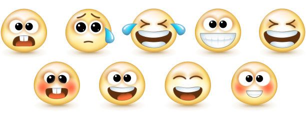 一套风格表情符号图标。喜悦、悲伤、哭泣、欢笑、惊讶、怀疑、羞愧、爱等等。矢量插图。孤立在一个白色的背景图片下载