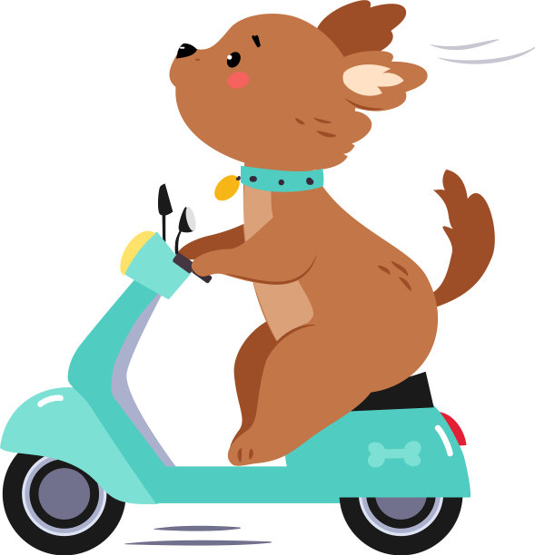 可爱的棕色小狗角色骑摩托车或图片下载