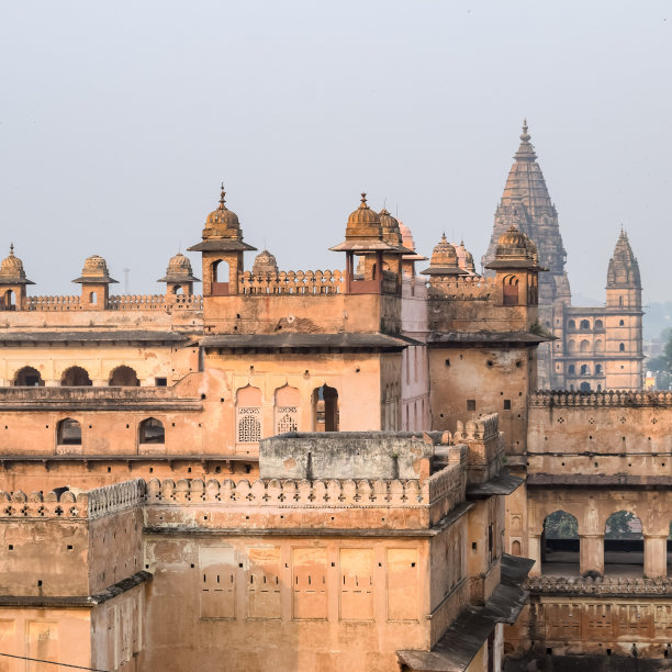Jahangir Mahal (Orchha Fort)位于印度中央邦的Orchha, Jahangir Mahal或Orchha Palace是位于Orchha的城堡和要塞。中央邦。印度，印度考古遗址图片下载