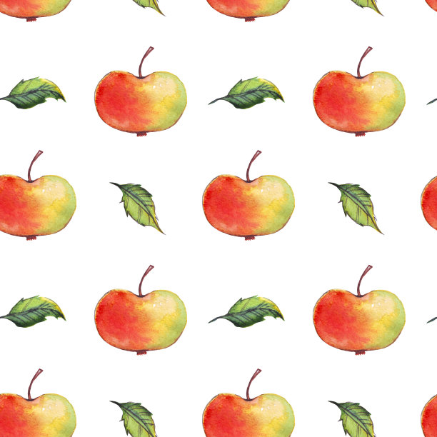 水彩苹果。无缝模式。手画图片下载