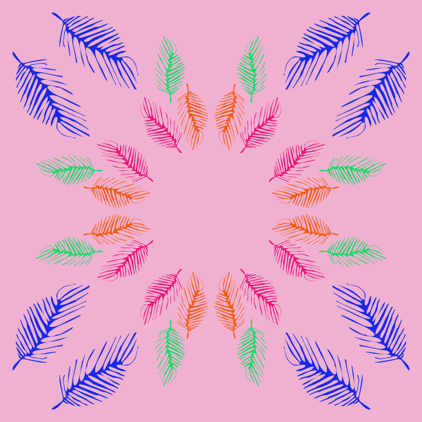程式化的彩色棕榈叶。手绘。图片下载