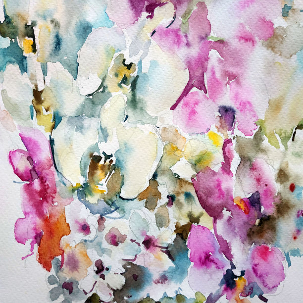 抽象鲜艳的装饰背景。花的图案手工制作。美丽温柔浪漫的兰花花束春花图片下载