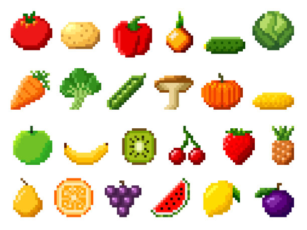 复古像素艺术水果蔬菜8位游戏图标图片下载