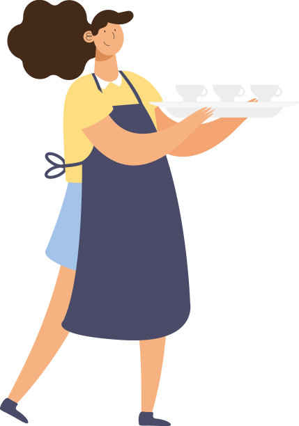 端托盘的女服务员图片下载