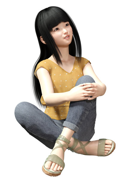 3D渲染亚洲女孩在白色图片下载