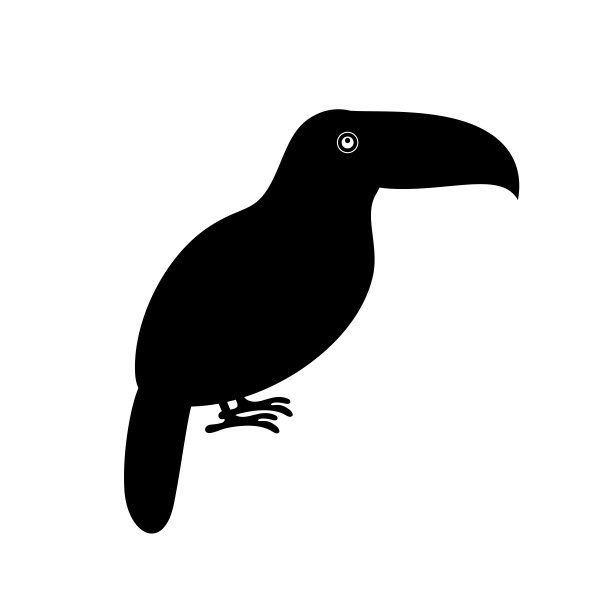白色背景上巨嘴鸟的黑色剪影。图片下载