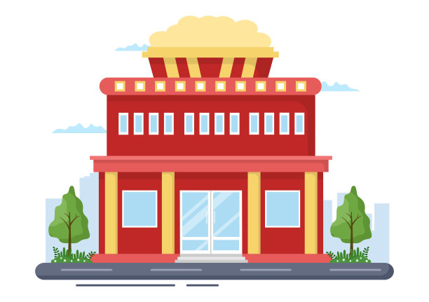 电影建筑或电影院为现代娱乐产业，放松，观看电影和展示在平面设计背景插图图片下载